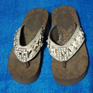 Montana West Rhinestone Cross Zebra wedge sandal